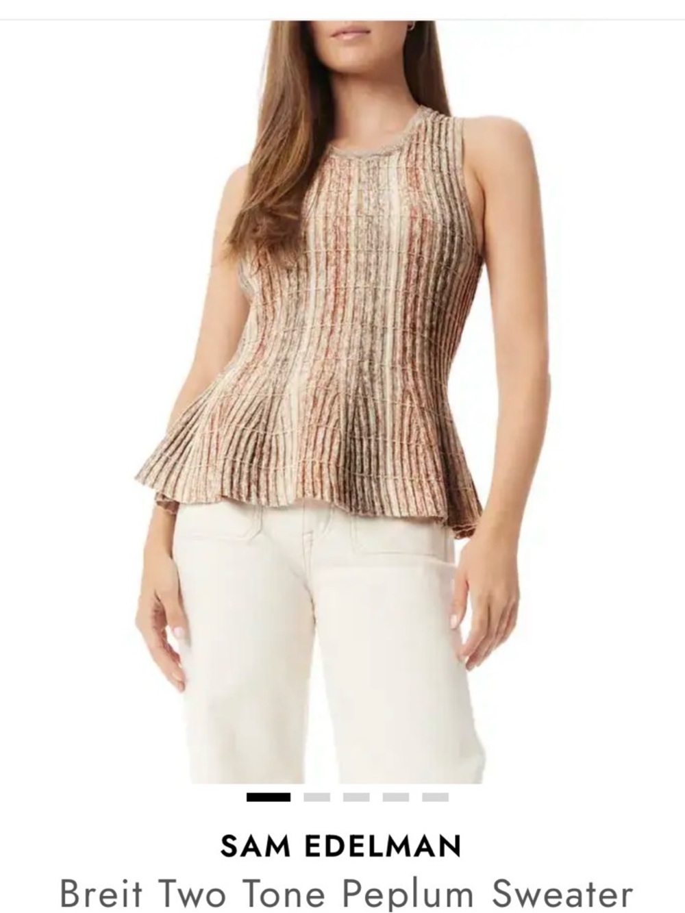 Sam Edelman Beige Two-Tone Peplum Ribbed Sweater Tank size XS New w/o tags